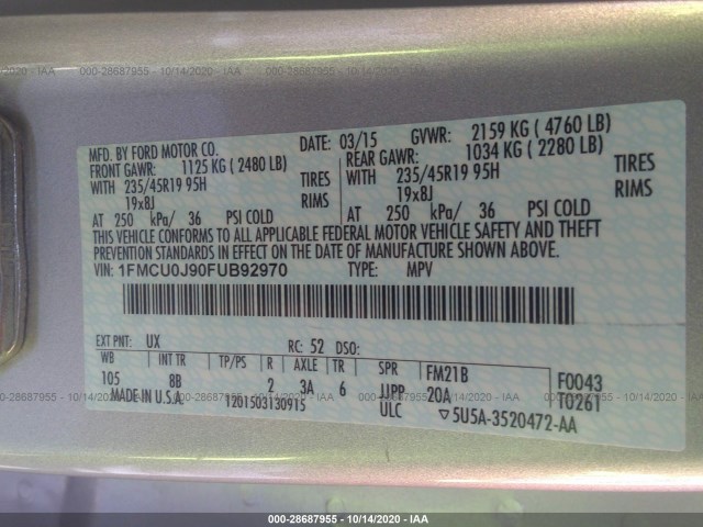 Photo 8 VIN: 1FMCU0J90FUB92970 - FORD ESCAPE 