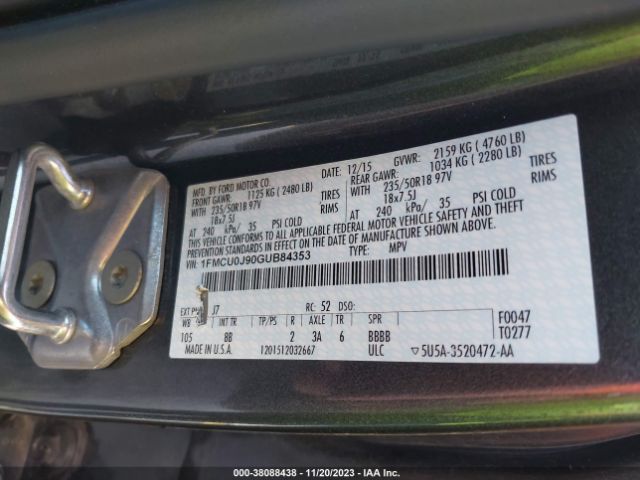 Photo 8 VIN: 1FMCU0J90GUB84353 - FORD ESCAPE 