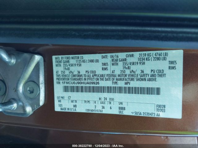 Photo 8 VIN: 1FMCU0J90HUA09926 - FORD ESCAPE 