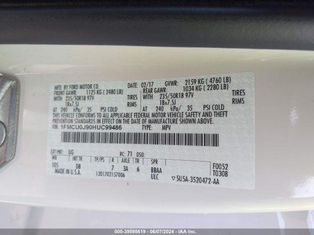 Photo 8 VIN: 1FMCU0J90HUC99486 - FORD ESCAPE 