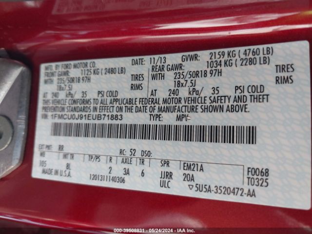 Photo 8 VIN: 1FMCU0J91EUB71883 - FORD ESCAPE 