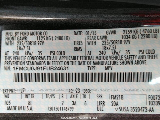 Photo 8 VIN: 1FMCU0J91FUB24631 - FORD ESCAPE 