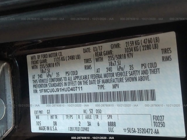 Photo 8 VIN: 1FMCU0J91HUD40711 - FORD ESCAPE 