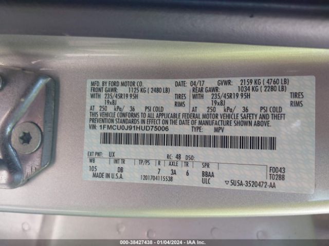 Photo 8 VIN: 1FMCU0J91HUD75006 - FORD ESCAPE 