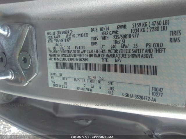 Photo 8 VIN: 1FMCU0J92FUA16289 - FORD ESCAPE 