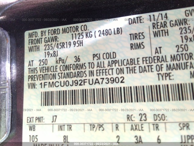 Photo 8 VIN: 1FMCU0J92FUA73902 - FORD ESCAPE 