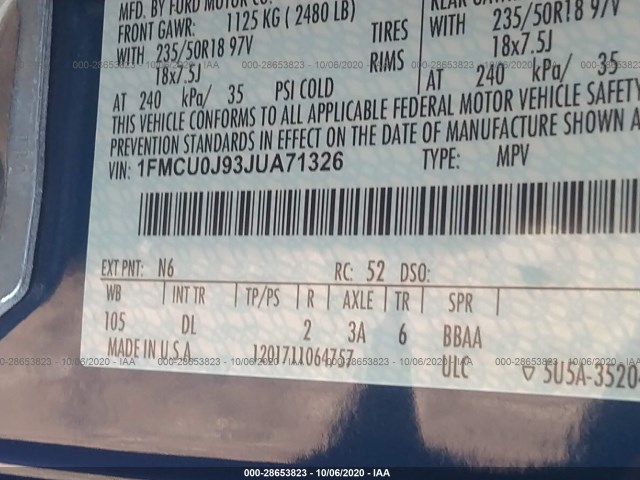 Photo 8 VIN: 1FMCU0J93JUA71326 - FORD ESCAPE 