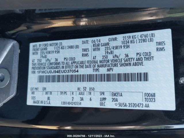 Photo 8 VIN: 1FMCU0J94EUD37054 - FORD ESCAPE 