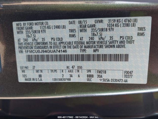 Photo 8 VIN: 1FMCU0J94GUA74146 - FORD ESCAPE 