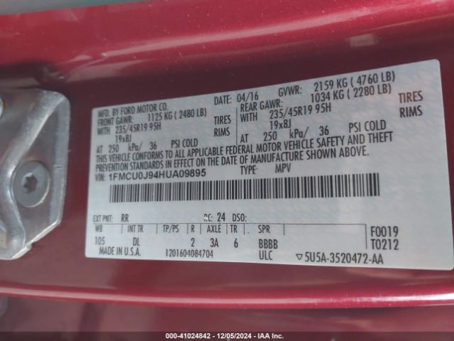 Photo 8 VIN: 1FMCU0J94HUA09895 - FORD ESCAPE 