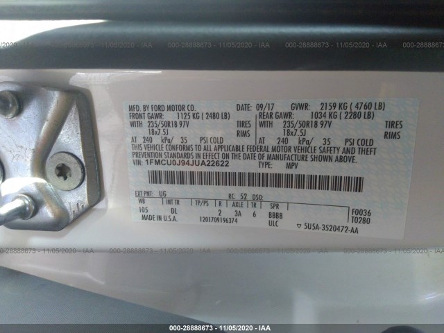 Photo 8 VIN: 1FMCU0J94JUA22622 - FORD ESCAPE 