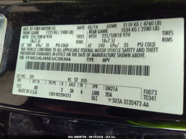 Photo 8 VIN: 1FMCU0J95EUC59304 - FORD ESCAPE 