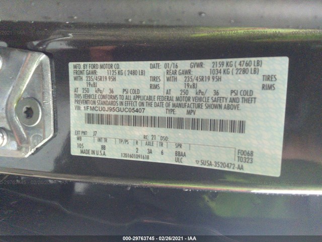 Photo 8 VIN: 1FMCU0J95GUC05407 - FORD ESCAPE 