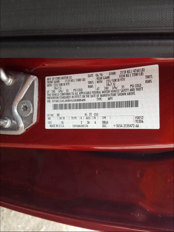 Photo 9 VIN: 1FMCU0J95HUA98649 - FORD ESCAPE TIT 