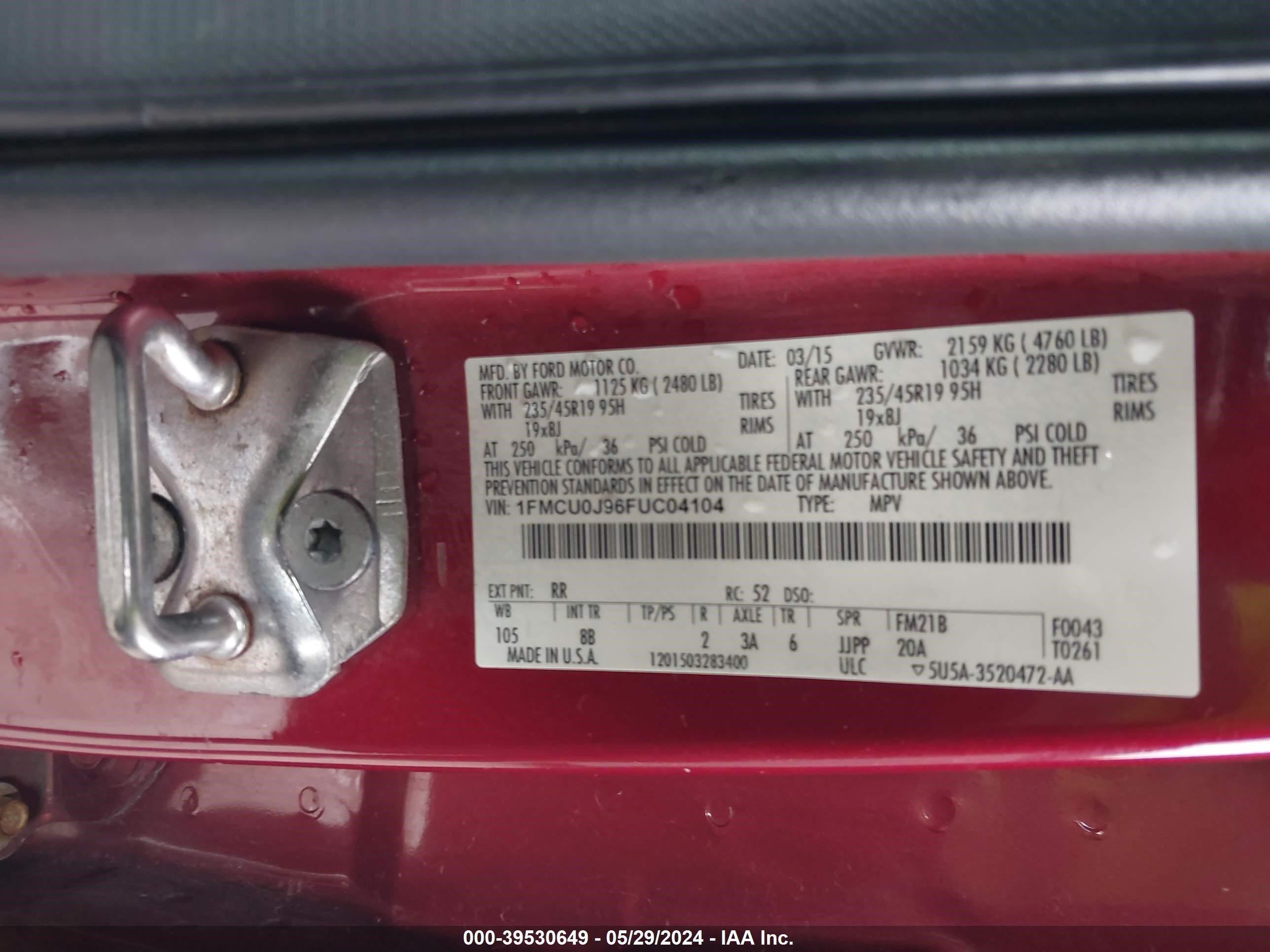 Photo 8 VIN: 1FMCU0J96FUC04104 - FORD ESCAPE 