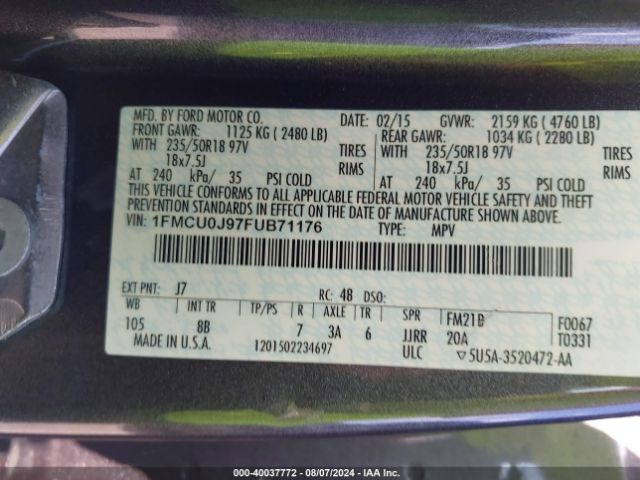 Photo 8 VIN: 1FMCU0J97FUB71176 - FORD ESCAPE 