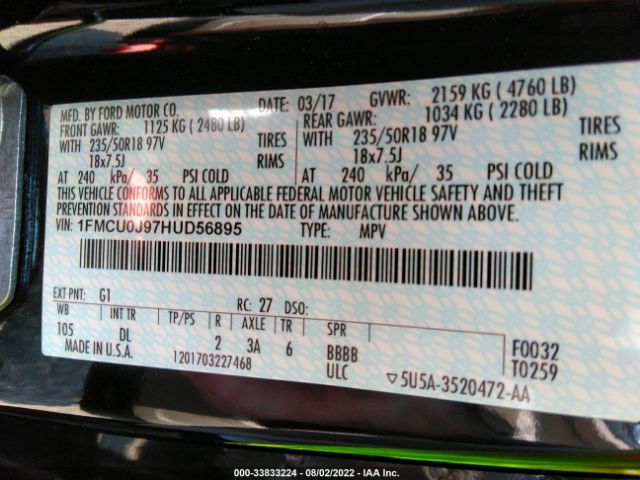 Photo 8 VIN: 1FMCU0J97HUD56895 - FORD ESCAPE 