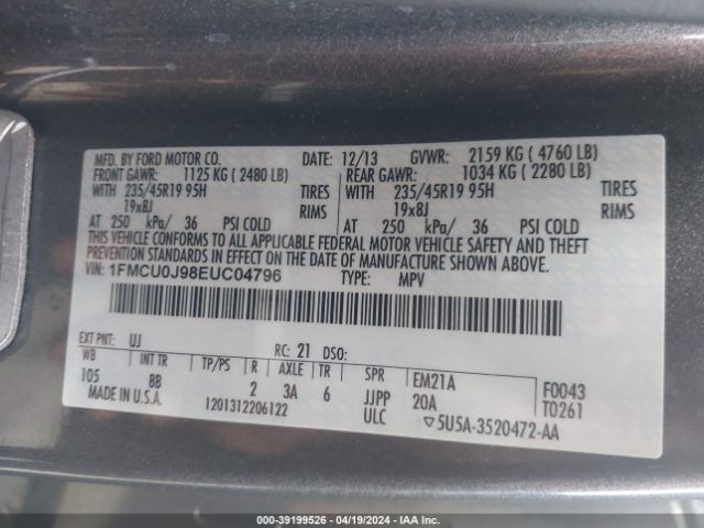 Photo 8 VIN: 1FMCU0J98EUC04796 - FORD ESCAPE 