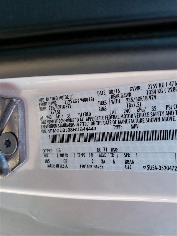 Photo 9 VIN: 1FMCU0J98HUB44443 - FORD ESCAPE 