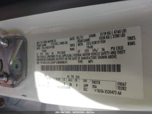 Photo 8 VIN: 1FMCU0J99FUB68831 - FORD ESCAPE 