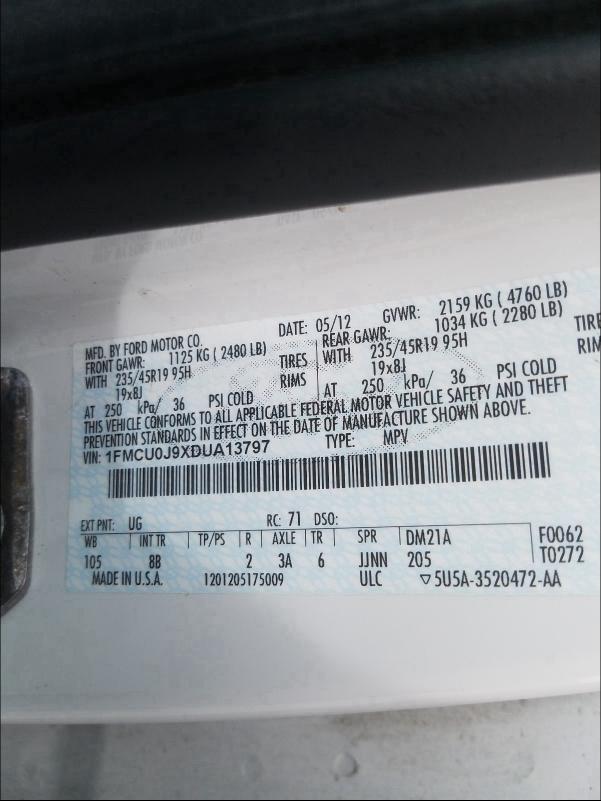 Photo 9 VIN: 1FMCU0J9XDUA13797 - FORD ESCAPE TIT 