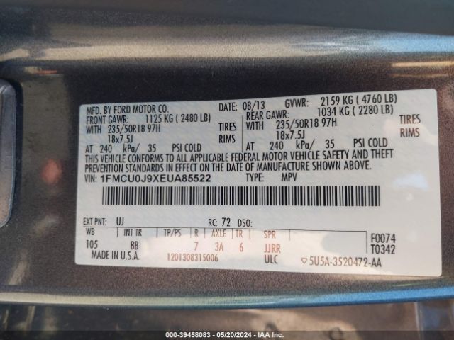 Photo 8 VIN: 1FMCU0J9XEUA85522 - FORD ESCAPE 