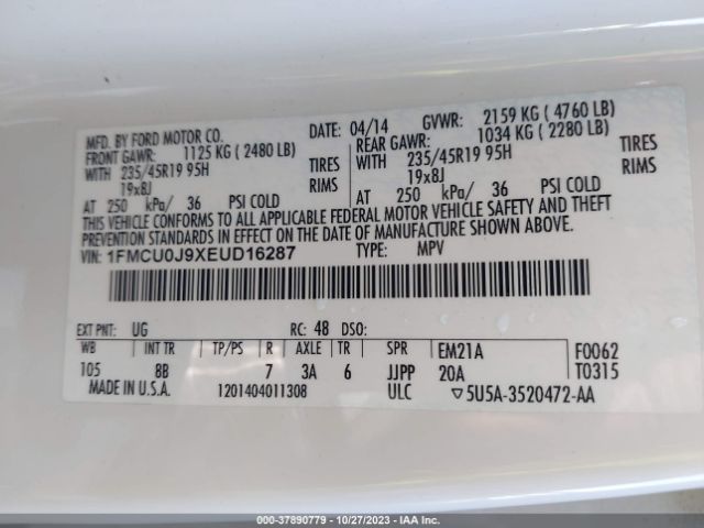 Photo 8 VIN: 1FMCU0J9XEUD16287 - FORD ESCAPE 