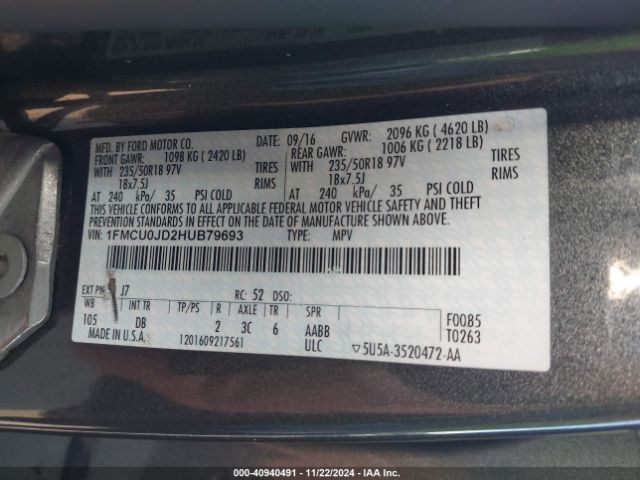 Photo 8 VIN: 1FMCU0JD2HUB79693 - FORD ESCAPE 