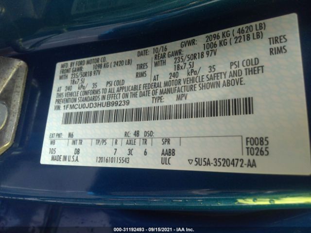 Photo 8 VIN: 1FMCU0JD3HUB99239 - FORD ESCAPE 