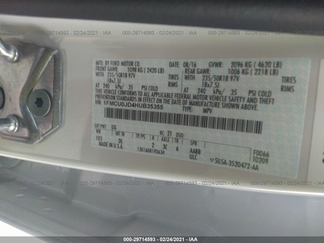 Photo 8 VIN: 1FMCU0JD4HUB35355 - FORD ESCAPE 