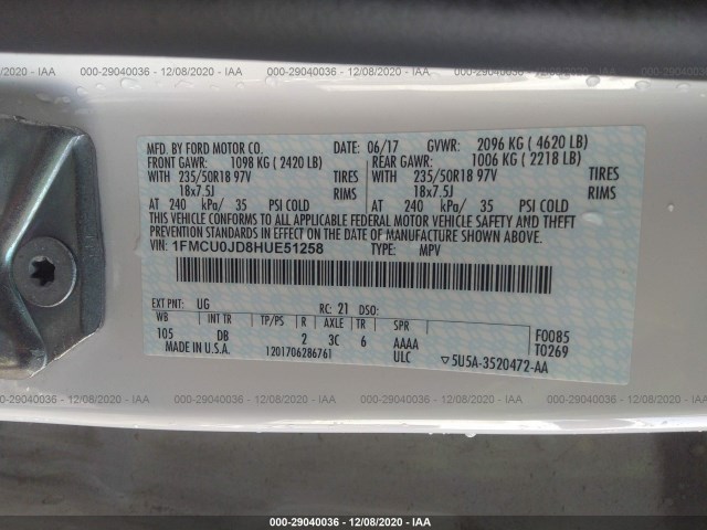 Photo 8 VIN: 1FMCU0JD8HUE51258 - FORD ESCAPE 