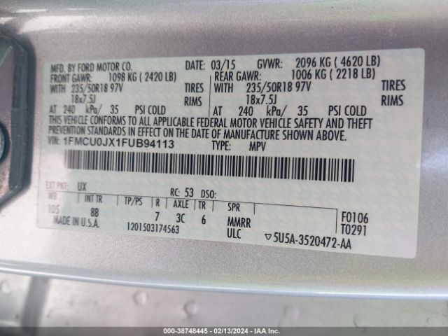 Photo 8 VIN: 1FMCU0JX1FUB94113 - FORD ESCAPE 