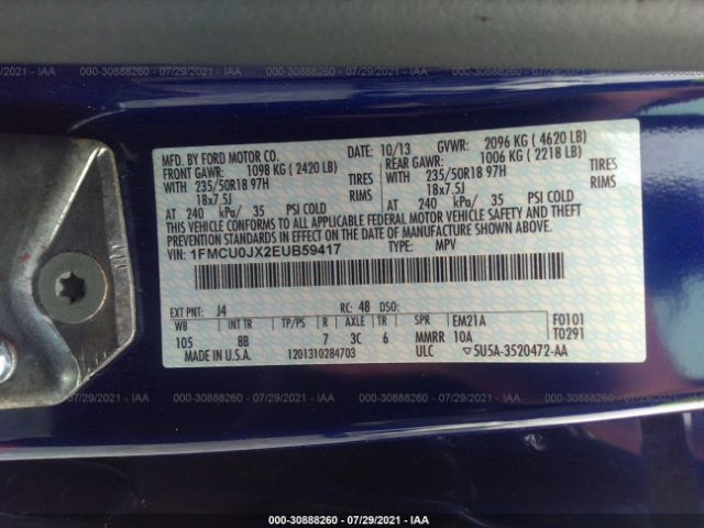 Photo 8 VIN: 1FMCU0JX2EUB59417 - FORD ESCAPE 