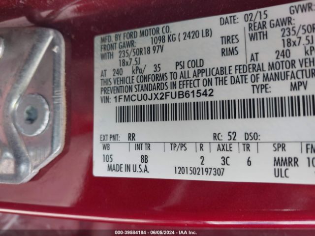 Photo 8 VIN: 1FMCU0JX2FUB61542 - FORD ESCAPE 