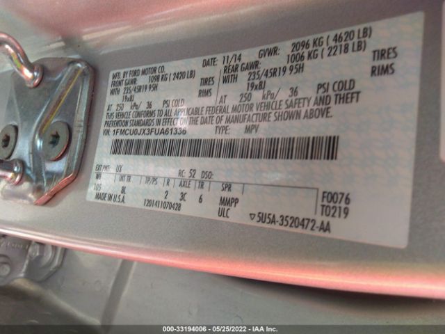 Photo 8 VIN: 1FMCU0JX3FUA61336 - FORD ESCAPE 