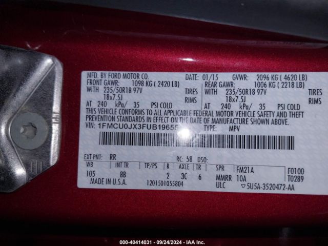 Photo 8 VIN: 1FMCU0JX3FUB19655 - FORD ESCAPE 