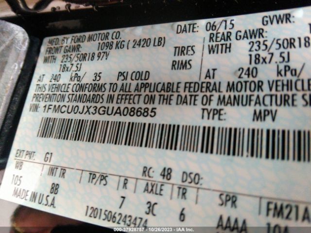 Photo 8 VIN: 1FMCU0JX3GUA08685 - FORD ESCAPE 