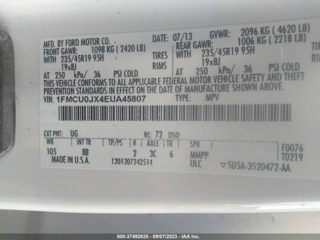 Photo 8 VIN: 1FMCU0JX4EUA45807 - FORD ESCAPE 