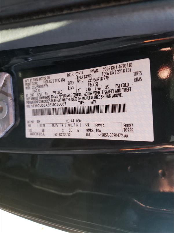 Photo 9 VIN: 1FMCU0JX5EUC66087 - FORD ESCAPE TIT 