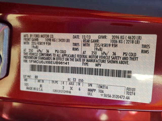 Photo 9 VIN: 1FMCU0JX6EUB98141 - FORD ESCAPE 