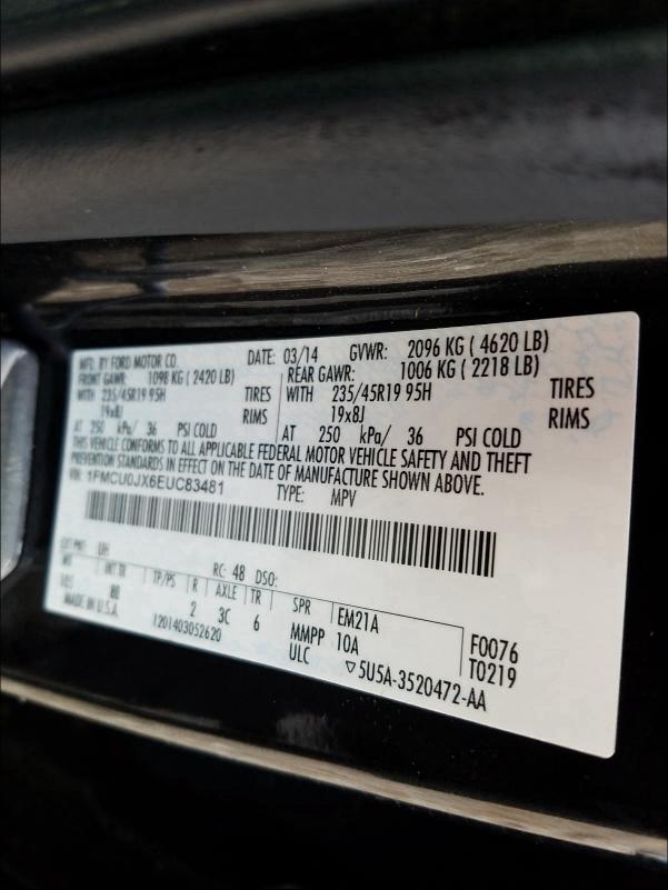 Photo 9 VIN: 1FMCU0JX6EUC83481 - FORD ESCAPE TIT 