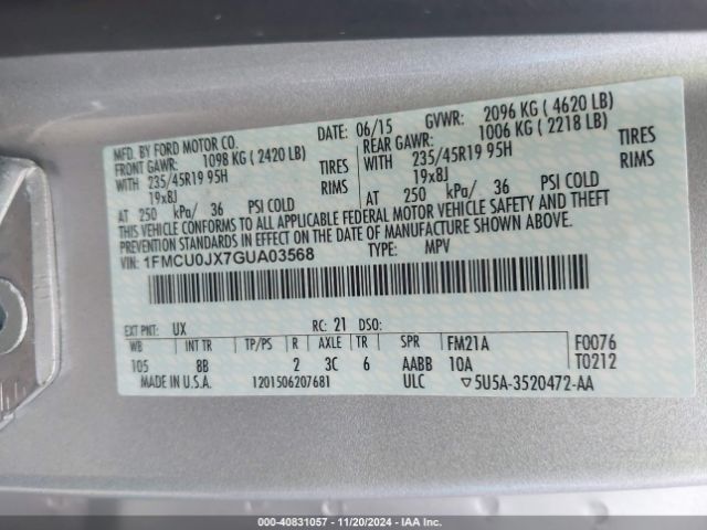 Photo 8 VIN: 1FMCU0JX7GUA03568 - FORD ESCAPE 