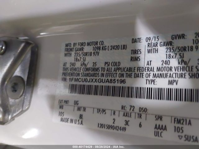 Photo 8 VIN: 1FMCU0JXXGUA85196 - FORD ESCAPE 