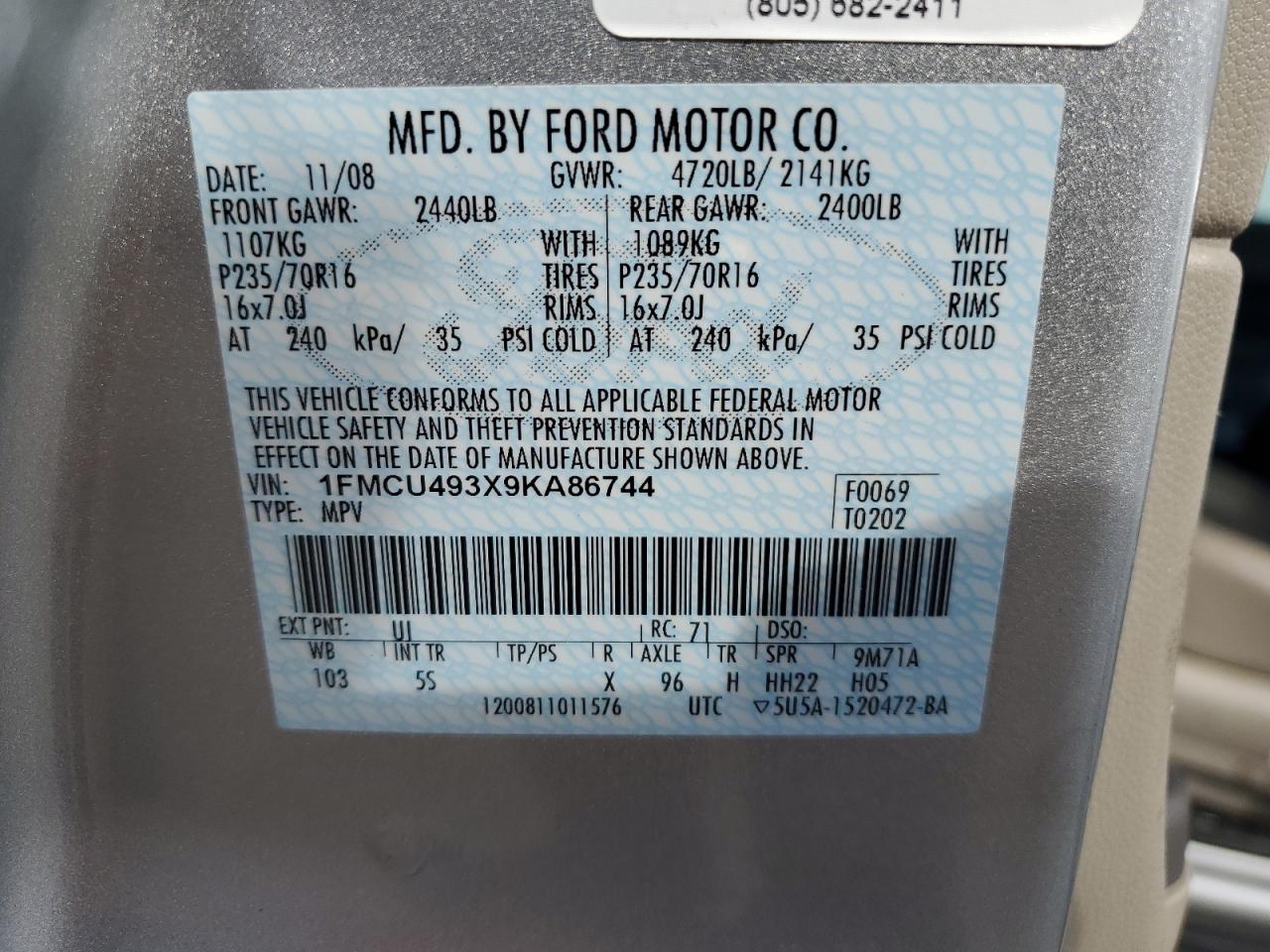 Photo 11 VIN: 1FMCU493X9KA86744 - FORD ESCAPE 