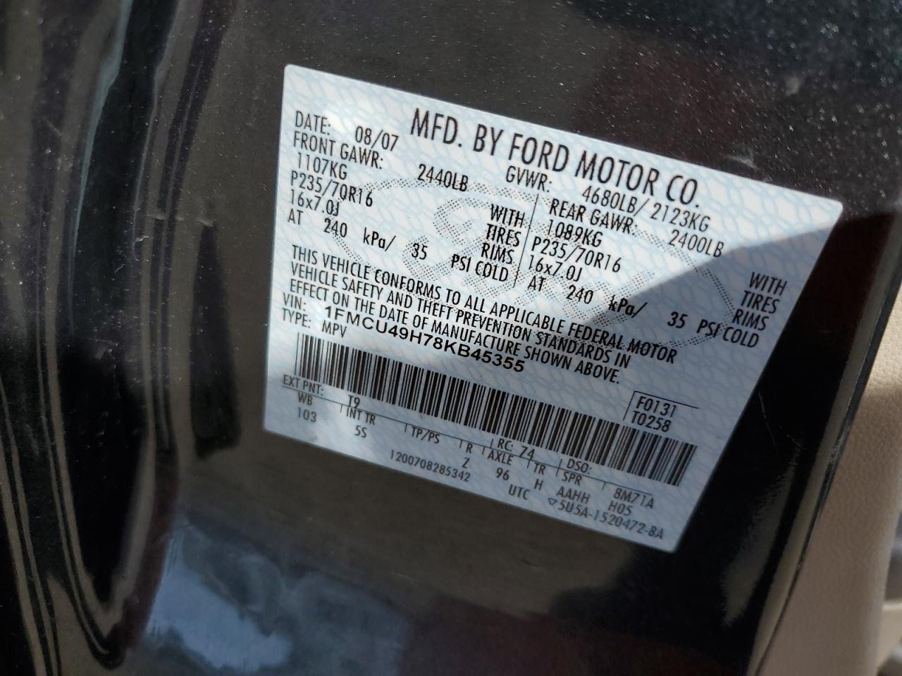 Photo 11 VIN: 1FMCU49H78KB45355 - FORD ESCAPE 