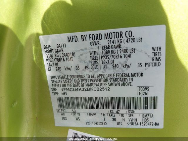 Photo 8 VIN: 1FMCU4K32BKC22512 - FORD ESCAPE HYBRID 