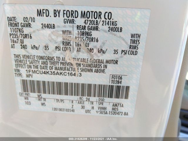 Photo 8 VIN: 1FMCU4K35AKC16413 - FORD ESCAPE 