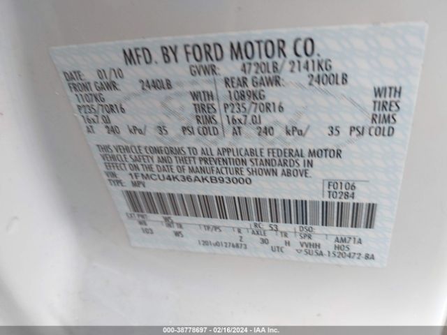 Photo 8 VIN: 1FMCU4K36AKB93000 - FORD ESCAPE HYBRID 