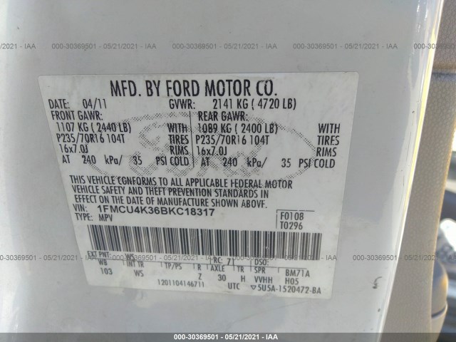 Photo 8 VIN: 1FMCU4K36BKC18317 - FORD ESCAPE 