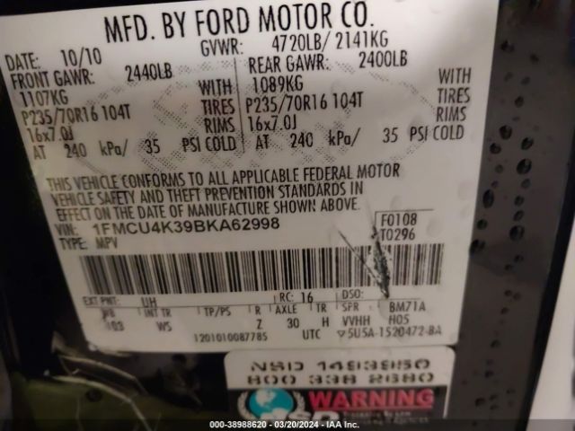 Photo 8 VIN: 1FMCU4K39BKA62998 - FORD ESCAPE HYBRID 